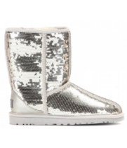 Женские полусапожки UGG Classic Short Sparkles Silver серебристые